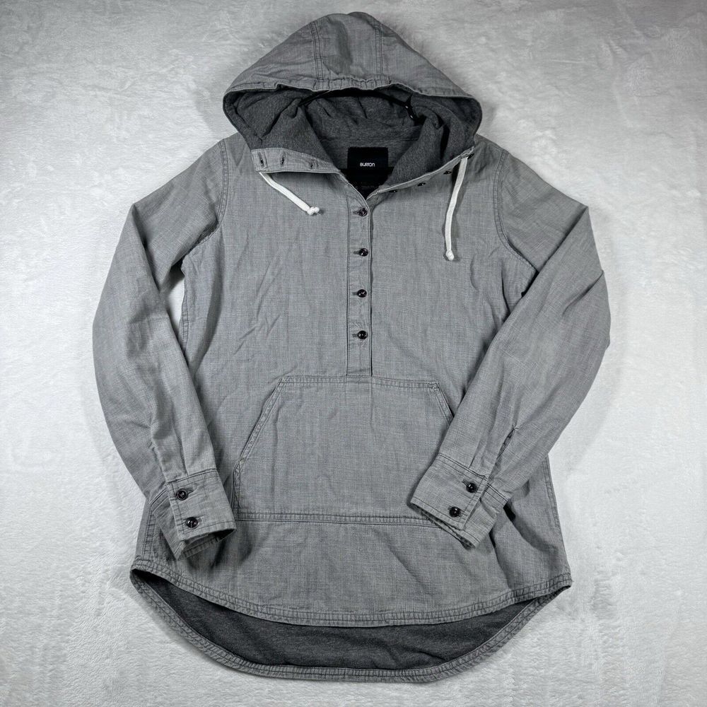Burton Hooded Shirt Jacket‎ Mens Gray Button Front Size Small Shacket